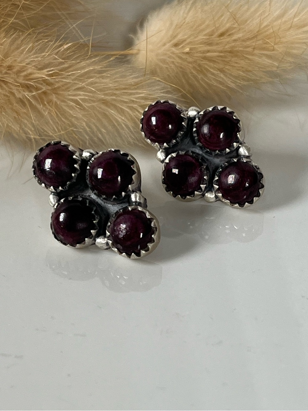 Solid Sterling Silver Purple Spiny Oyster Gemstone Post Back Earrings